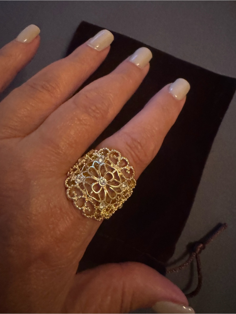 Gold Filigree Floral Statement Ring - Women Jewelry